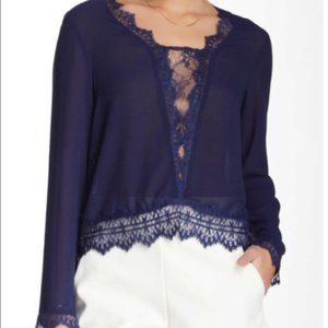 NWT Sugarlips Navy Blue Lace Long Sleeve Blouse